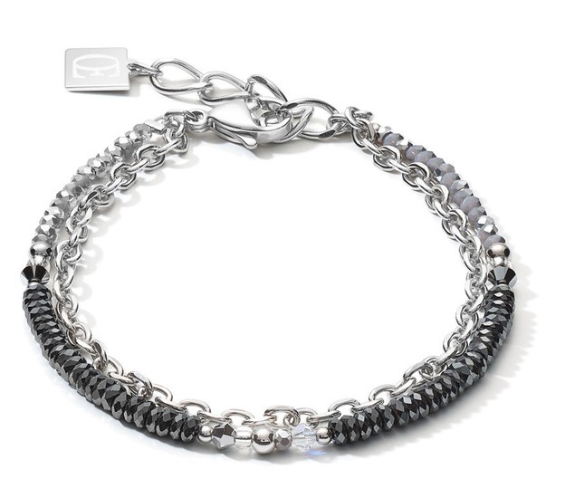 COEUR DE LION Bracelet 4-in-1 Ball Stainless Steel Chain & Hematite silver 5067/30-1700