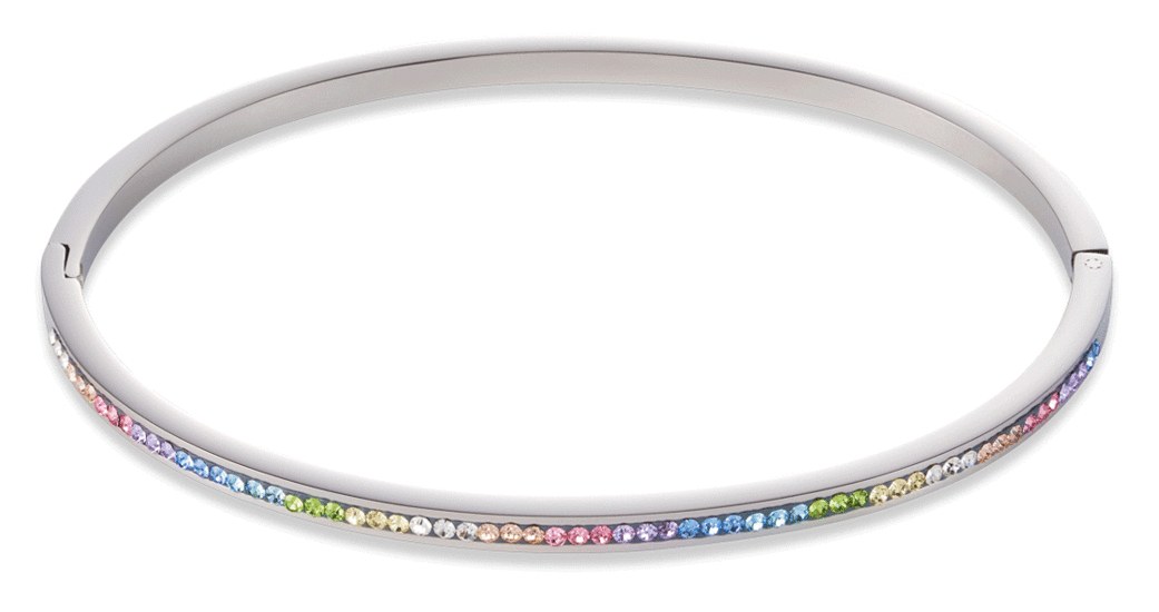Coeur de Lion Bangle stainless steel & crystals pavé multicolour pastel 0129/37-1522