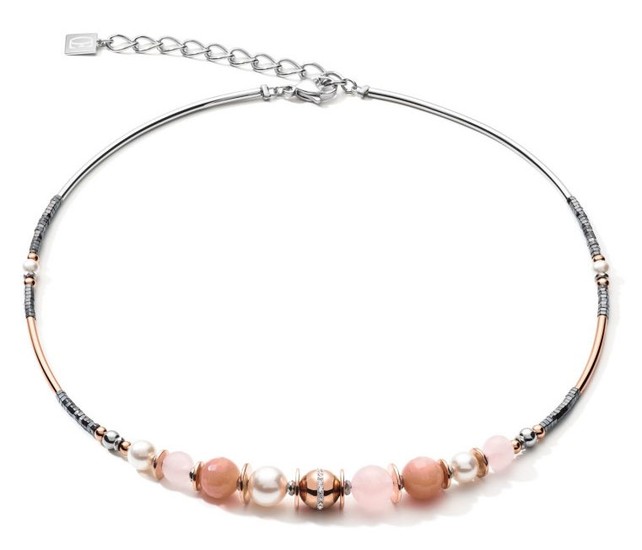 COEUR DE LION Necklace Ball Gemstones & Crystal Pearls grey-rose gold 5049/10-1226