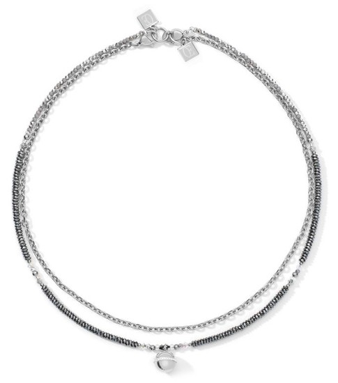 Coeur de Lion Necklace 4-in-1 Ball Stainless Steel Chain & Hematite silver 5067/10-1700