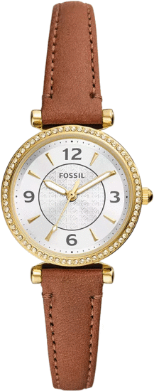 FOSSIL Carlie Three-Hand Medium Brown LiteHide Leather Watch ES5297