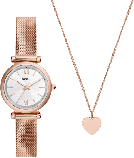 FOSSIL Carlie Three-Hand Rose Gold-Tone Stainless Steel Watch and Necklace Box Set ES5314SET