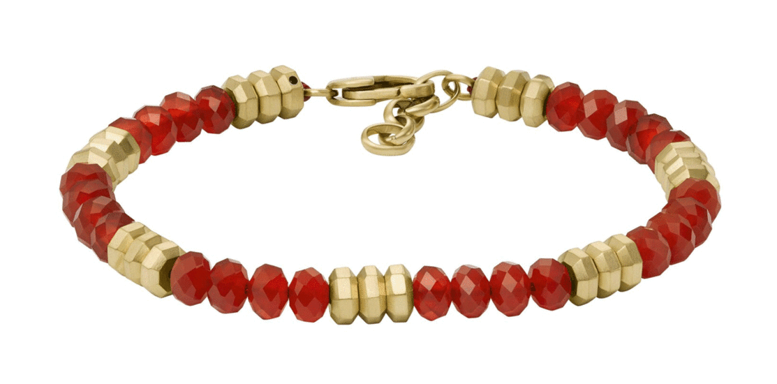 Fossil All Stacked Up Red Agate Beaded Bracelet JF04606710