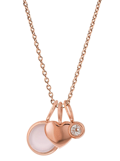 FOSSIL HEART AND ROSE QUARTZ NECKLACE JF03046791