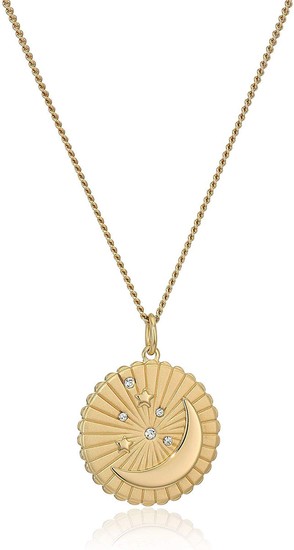 FOSSIL  Moon + Star Pendant Gold-Tone Stainless Steel Necklace JF03242710