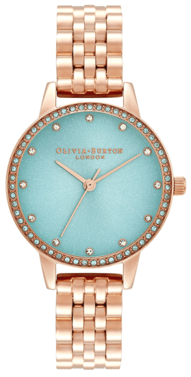 Olivia Burton Classic Sparkle Bezel Midi Dial Mint & Rose Gold Bracelet Watch OB16MD10