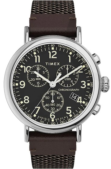 Timex Standard Chronograph 41mm Fabric and Leather Strap Watch TW2U89300