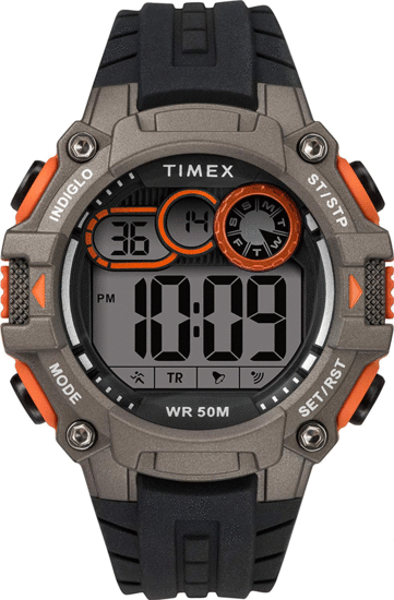 TIMEX Big Digit DGTL 48mm Black/Gray/Orange Silicone Strap Watch TW5M27200